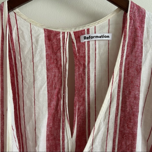 Reformation Wavea Linen Wrap Dress in Savannah Stripe - Picture 8 of 9